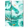 Sermi - Koi Fish Among Waves - Japanese Fish Among Waves in Shades of Turquoise And White