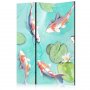 Sermi - Spectacular Fish - White-Orange Koi Fish Swimming in Crystal Clear Water with Water Lilies