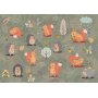Fototapetti - Friends from the forest - colourful forest with mushrooms and animals for children