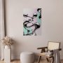 Juliste - Metallic Fluidity - abstract silver forms on a mint-purple background