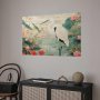 Juliste - Over the Asian Pond - illustration in the Japanese print style featuring a heron