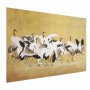 Juliste - Japanese Cranes - a flock of birds against a golden background based on the painting of Ishida Yūtei
