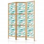 Japanilainen sermi - Fish Jumping Over Waves - Oriental Fish and Water Lilies Among High Waves in Shades of Sea Green
