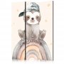 Sermi - Happy Sloth - Sloth in Muted Colors - Wearing a Cap - Sitting on a Rainbow Among the Stars