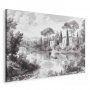 Taulu - Black and White Vintage Landscape Retro View of a Pond with a Boat