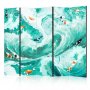Sermi - Koi Fish Among Waves - Japanese Fish Amid Waves in Shades of Turquoise And White