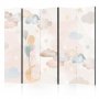 Sermi - Fairy-Tale Moon - Moon with Balloons Among Clouds and Stars in Subdued Colors on a Light Beige Background