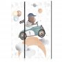 Sermi - Galactic Races - Bear Participating in Car Races Among Planets - Clouds - and Stars in Pastel Hues