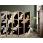 Japanilainen sermi - Cranes at Night - Golden-White Birds Flying Away on a Black Background
