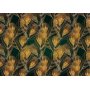 Fototapetti - Golden peacock feathers - solid background with bird pattern on green background