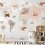 Fototapetti - Map in Shades of Beige - Continents With Animals