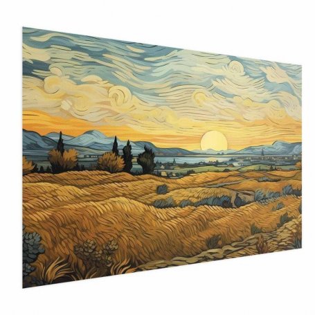 Juliste - Impressionistic fields - painted golden landscape with fields of grain