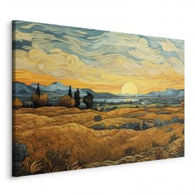 Taulu - Impressionistic fields - painted golden landscape with fields of grain