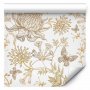 Tapetti - Beige flowers and butterflies on white background