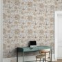 Tapetti - Beige flowers and butterflies on white background