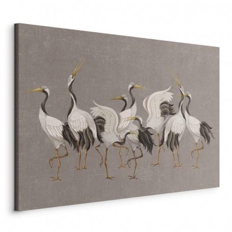 Taulu - Crane dance – bright silhouettes of birds against a warm grey background with texture