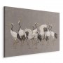 Taulu - Crane dance – bright silhouettes of birds against a warm grey background with texture