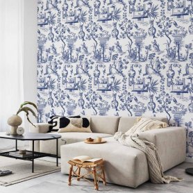 Tapetti - Blue antique – a delicate pattern with Greek and botanical motifs