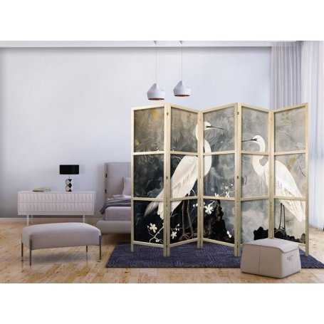 Japanilainen sermi - Herons and cherry blossoms - oriental-style illustration depicting birds