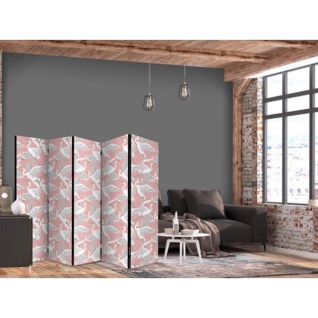 Sermi - Pastel birds - a delicate pattern of white and grey herons on a light pink background