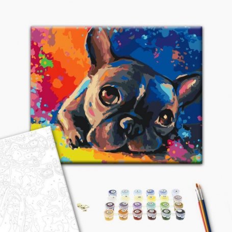 DIY kangas maalaus - Colourful French bulldog