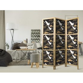 Japanilainen sermi - Oriental impressions - decorative pattern with a motif of flying cranes on a dark background