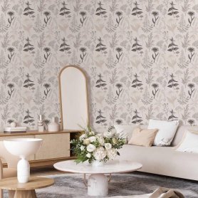 Tapetti - Flowers and herbs in warm greys