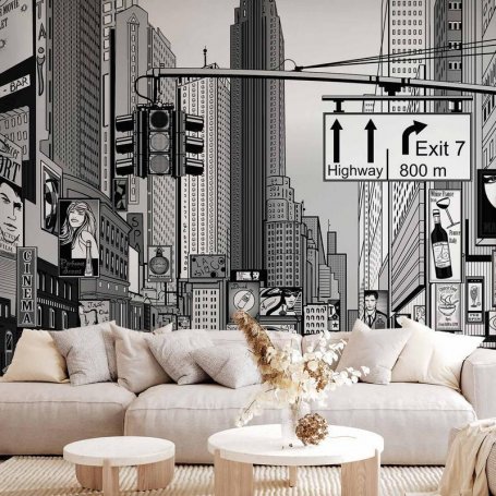 Fototapetti - Comic book city - New York street in pop art style