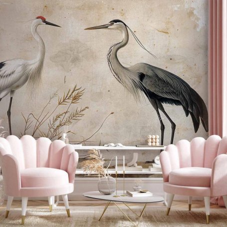 Fototapetti - Birds from an old engraving - vintage-style illustration depicting a heron and a crane