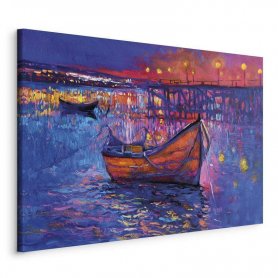 Taulu - Modern impressionism - night landscape of a lake with a floating boat