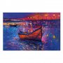 Taulu - Modern impressionism - night landscape of a lake with a floating boat
