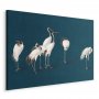Taulu - Evening by the pond - a group of cranes drawn in dry pastel on a dark turquoise background