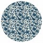 Pyöreä seinämaalaus - Birds and roses - monochrome blue pattern with botanical motif