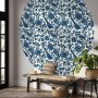 Pyöreä seinämaalaus - Birds and roses - monochrome blue pattern with botanical motif