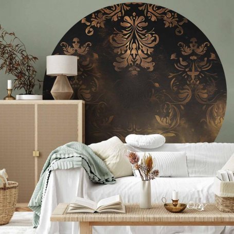 Pyöreä seinämaalaus - Dark baroque patterns with gold accents