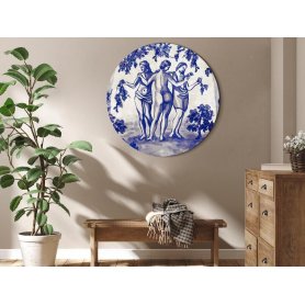 Pyöreä taulu - Ancient vineyard - three women in a portal painted with blue ink