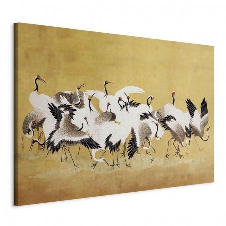 XXL-kuva - Japanese cranes - a flock of birds against a golden background based on a painting by Ishida Yūtei