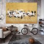 XXL-kuva - Japanese cranes - a flock of birds against a golden background based on a painting by Ishida Yūtei