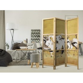 Japanilainen sermi - Japanese cranes - a flock of birds against a golden background based on a painting by Ishida Yūtei