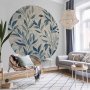 Pyöreä seinämaalaus - Delicate botanical motif with blue leaves