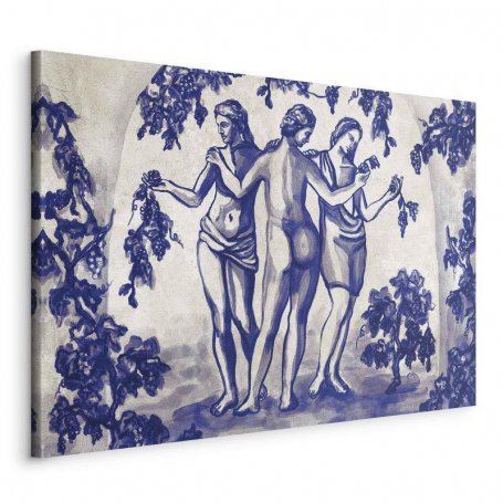 Taulu - Ancient vineyard - three women in a portal painted with blue ink