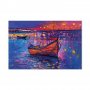 XXL-kuva - Modern impressionism - night landscape of a lake with a floating boat