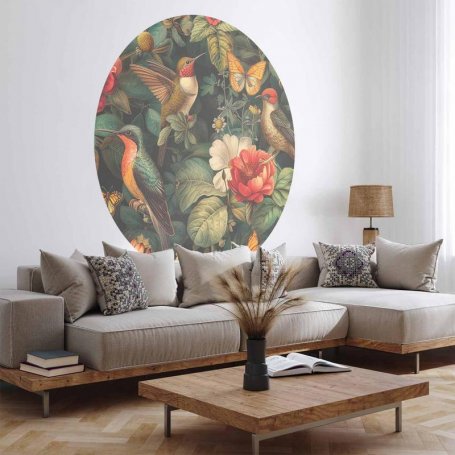 Pyöreä seinämaalaus - Flowers, birds and butterflies – vintage-style illustration