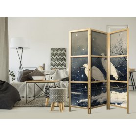 Japanilainen sermi - Herons over a winter pond - Japanese-style illustration in dark colours