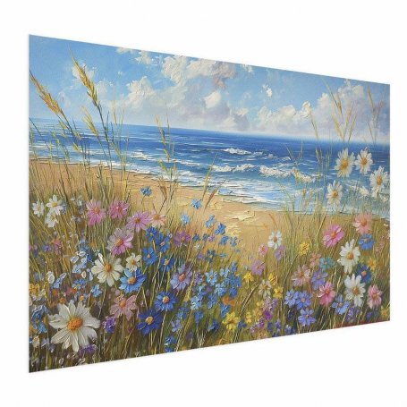 Juliste - Seascape – wildflowers and a view of the rough sea
