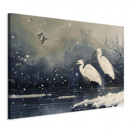 XXL-kuva - Herons over a winter pond - Japanese-style illustration in dark colours