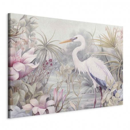 XXL-kuva - Heron wading in a pond - illustration in bright colours