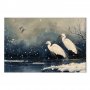 Taulu - Herons over a winter pond - Japanese-style illustration in dark colours