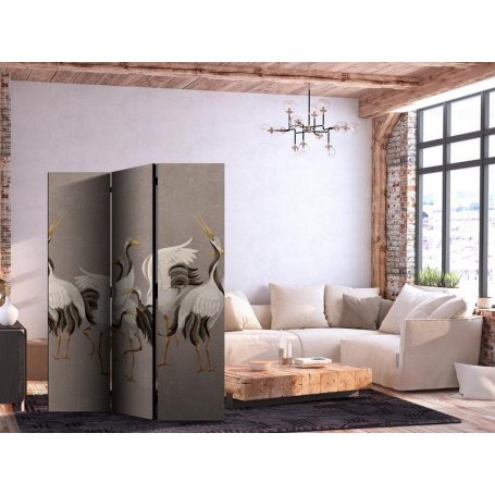 Sermi - Crane dance - bright silhouettes of birds on a warm grey background with texture