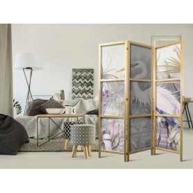 Japanilainen sermi - Heron wading in a pond – illustration in bright colours